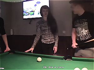 skinny little super-bitch gets tag teamed on the pool table